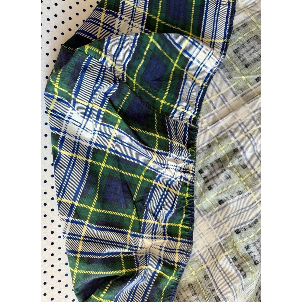 Ralph Lauren Flat Sheet Queen Bed Cotton Gordon Dress Plaid Blue Green